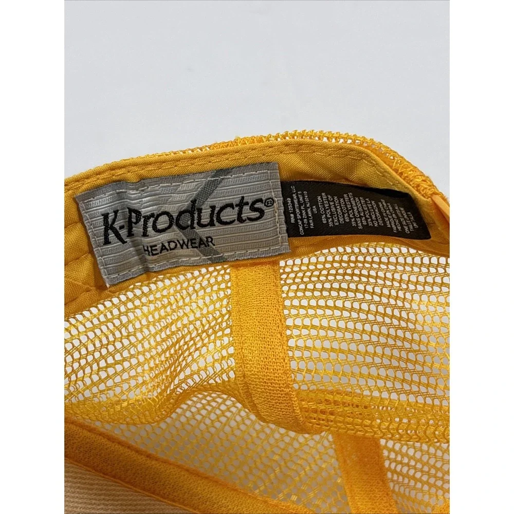 Vintage Dekalb‎ K-Products Trucker Hat Agriculture Yellow Farm Cap w/ Patch